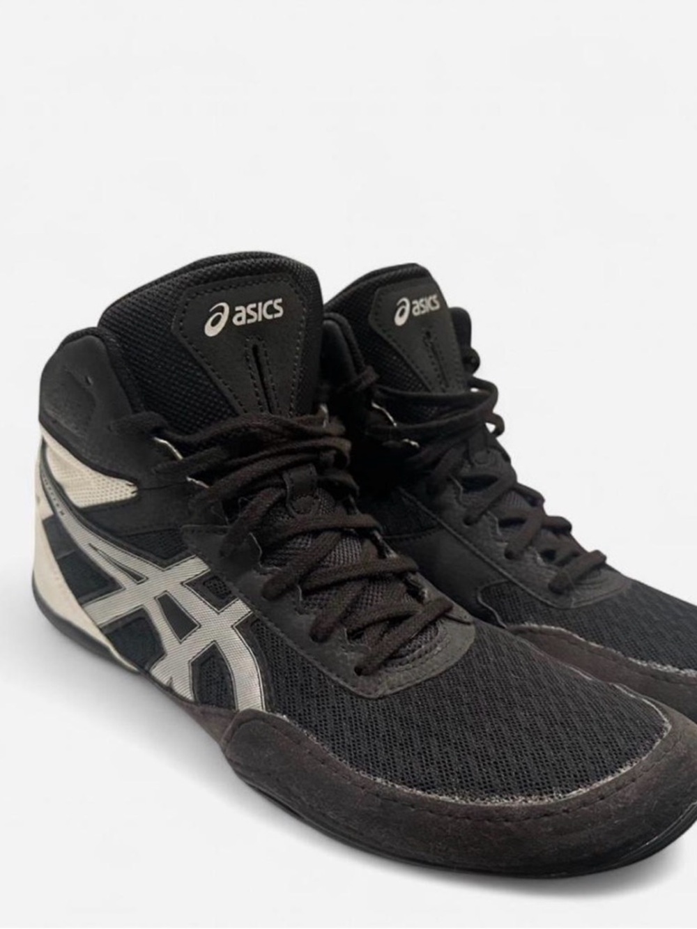 Asics Black and Silver High-Top Wrestling Shoes